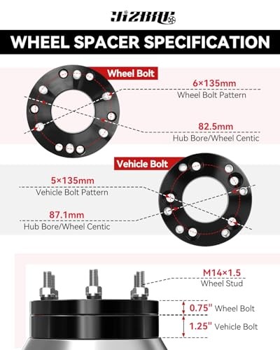 2PCS 5×135 to 6×135 Wheel Adapters for Expedition Wheels on F150 Vehicle