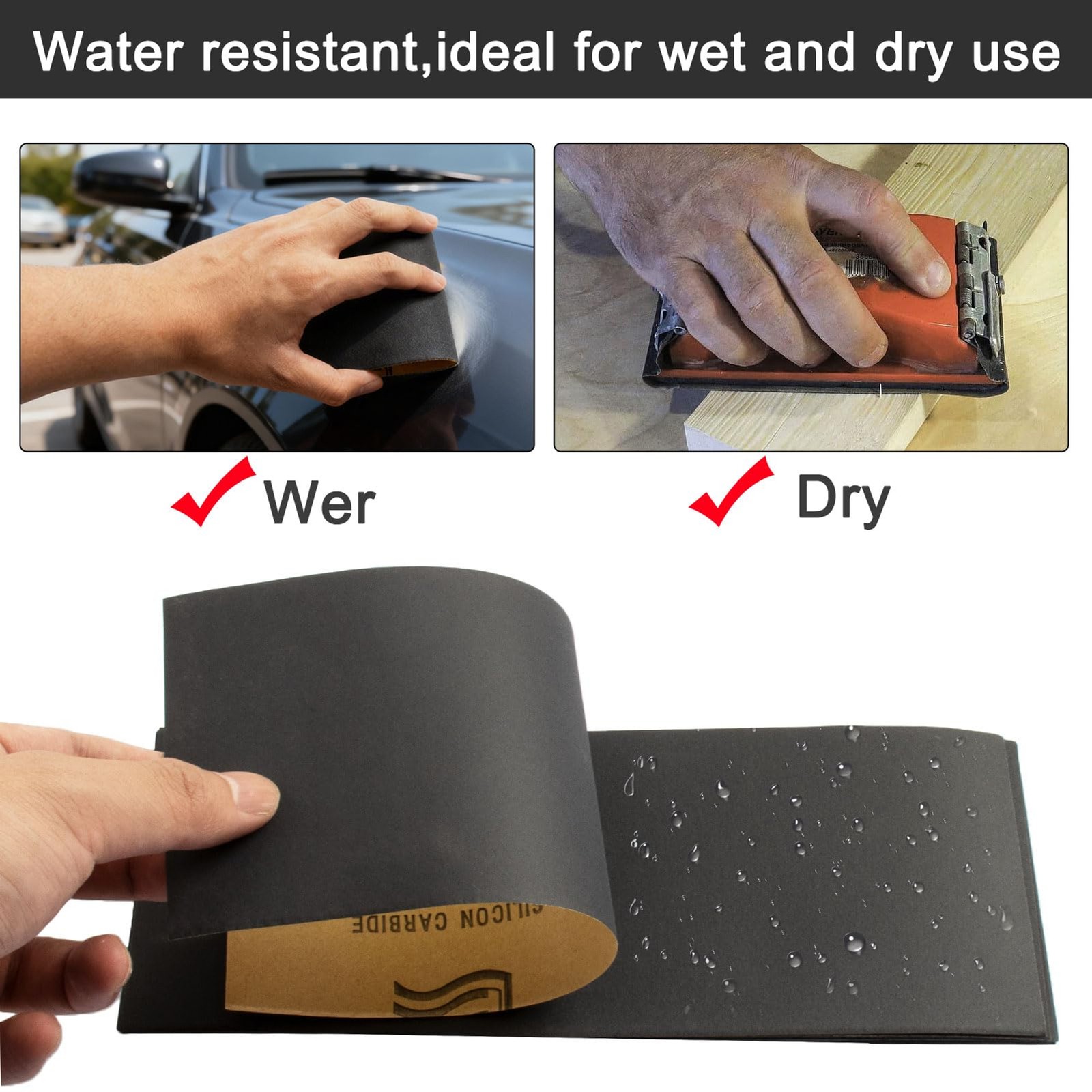 45Pcs Wet Dry Sandpaper, 400/600/ 800/1000/ 1200/1500/ 2000/2500/ 3000 Grit Asso