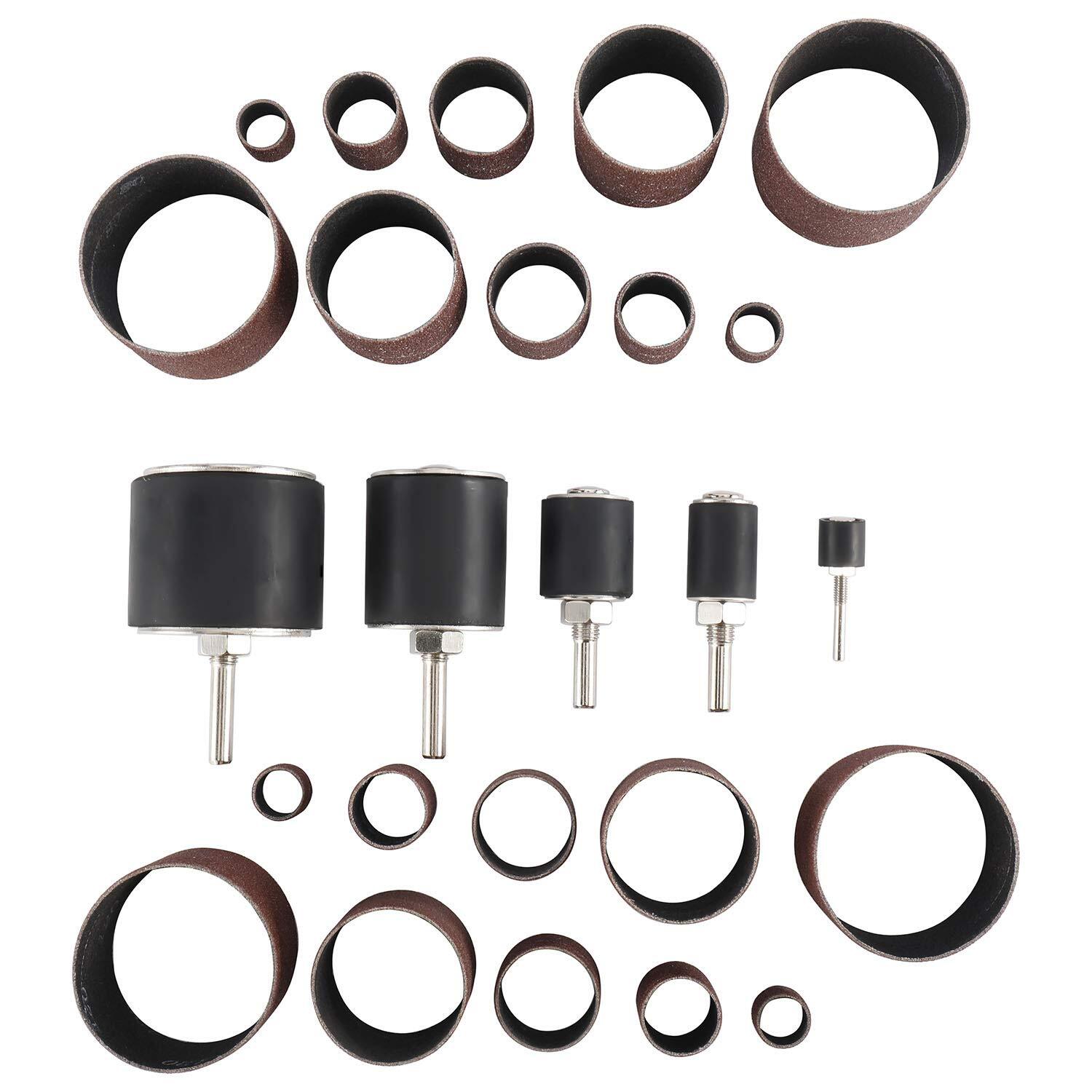 25PC 1/2″-2″ Spindle Sanding Drum Kit Sleeves Set for Drill Press Sander Paper