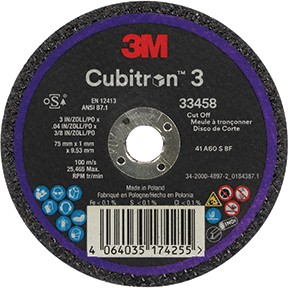 3M™ Cubitron™ 3 Cut-Off Wheel 3in x 0.04in x 3/8in, 5/Box MMM-33458