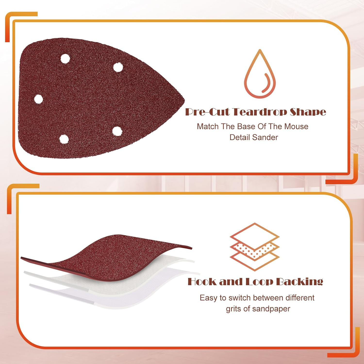 70Pcs Mouse Sander Sandpaper Assortment Kit, 5 Hole Detail Sander Sandpaper Palm