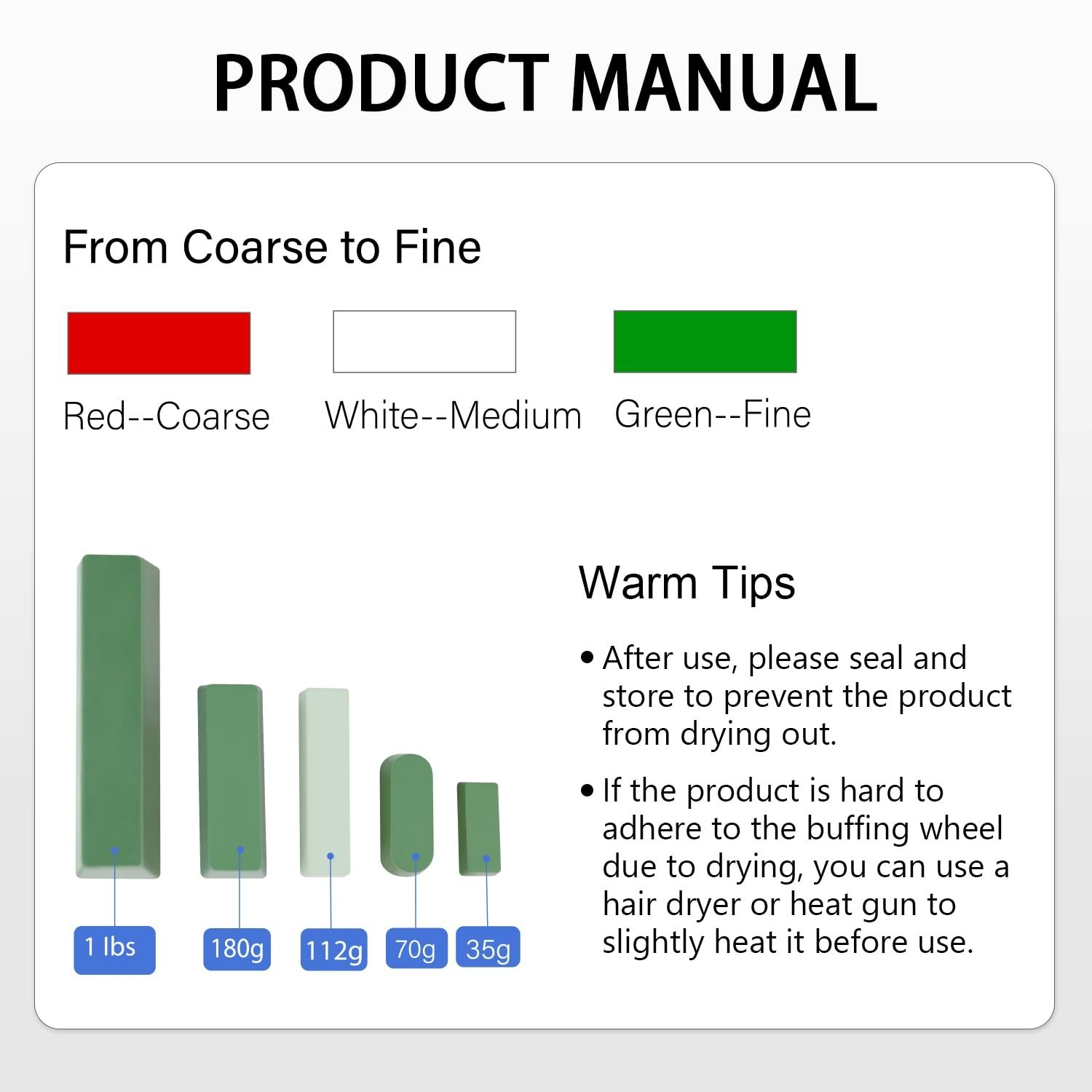 Buffing Polishing Kit – 3 lbs. Green/White/Red Rouge Bars