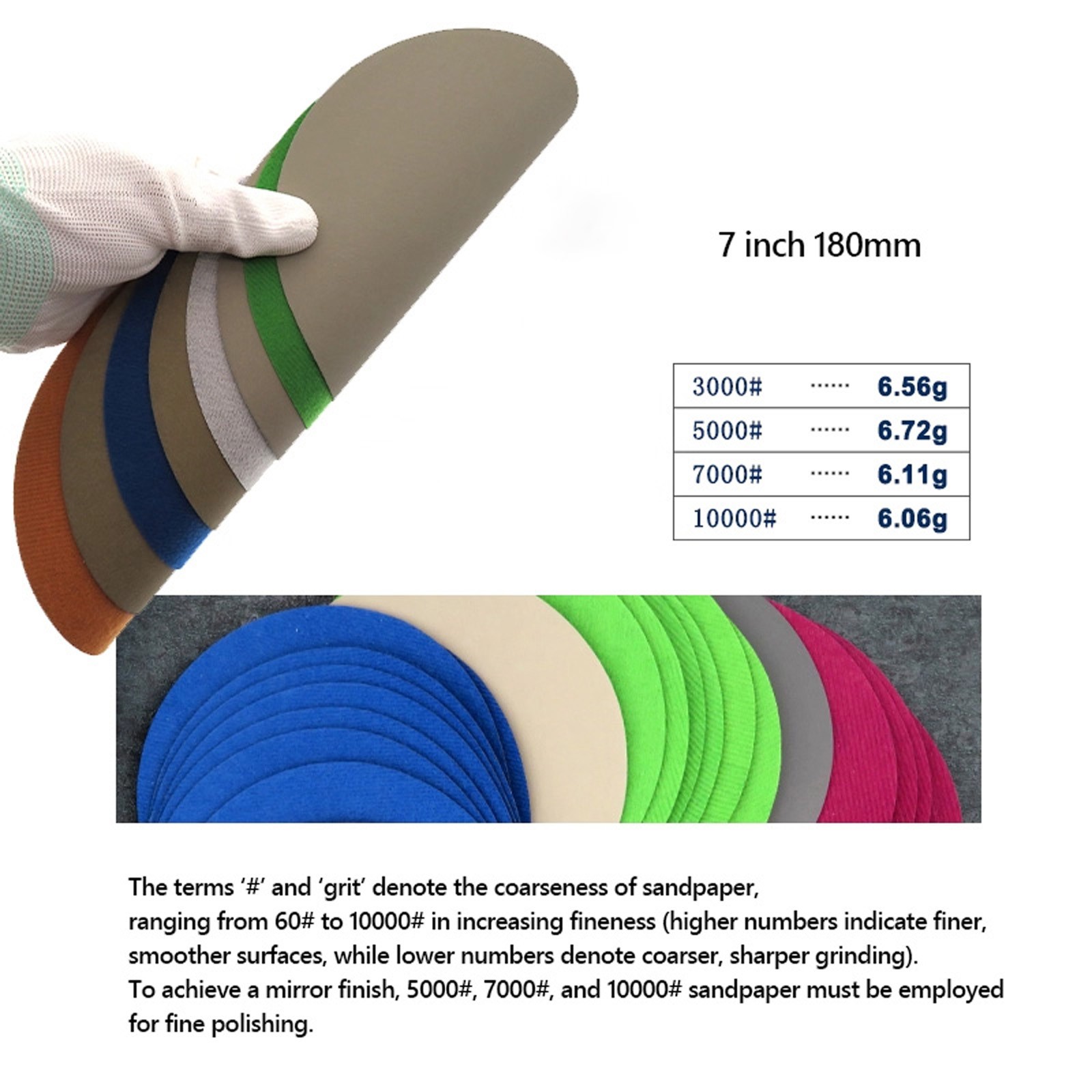 180mm 7 inch Wet and Dry Sanding Discs Sandpaper Pads Hook & Loop Grit 60-10000