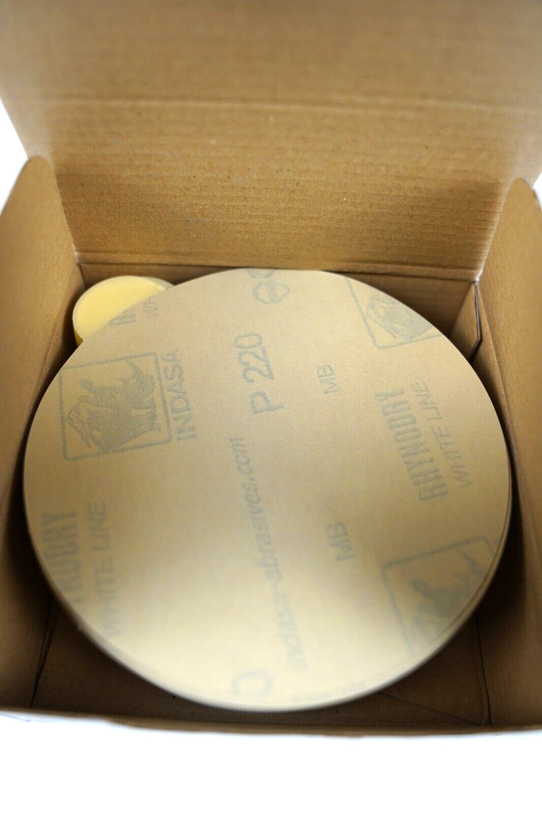 5 Inch Solid Sanding Discs PSA 220 Grit Indasa Rhynostick WhiteLine – 2 Box Lot