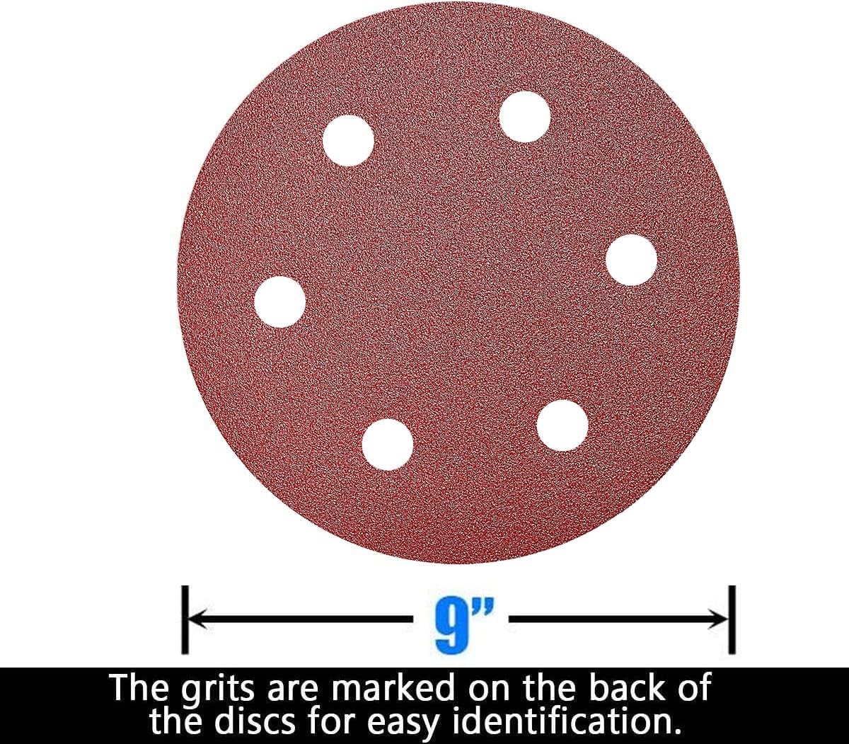50 PCS 9 Inch 6 Hole 40 Grit Drywall Sanding Discs 9″ Hook & Loop Aluminum O…