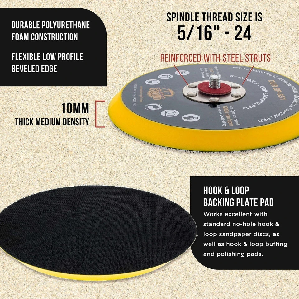 6 Inch Hook Loop Sanding Pad Medium Density Low Profile For DA Sanders