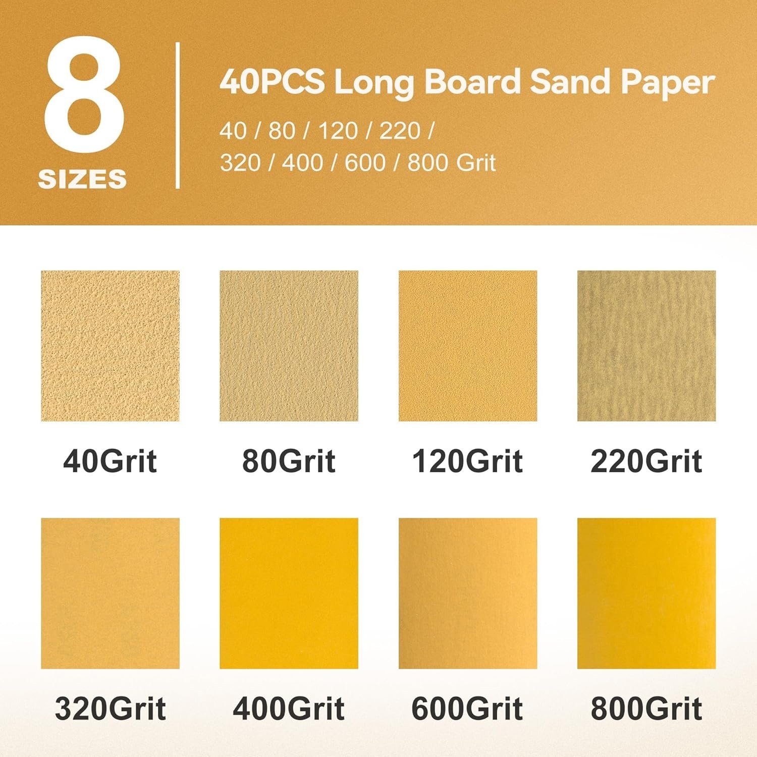 40 PCS Premium Assorted Grit Gold PSA Longboard Sandpaper Sheets 2-3/4″ x 16-…