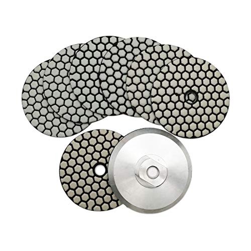 SHDIATOOL Dry Diamond Polishing Pads 4 Inch Set of 7 Mixed Grits+Alu backer