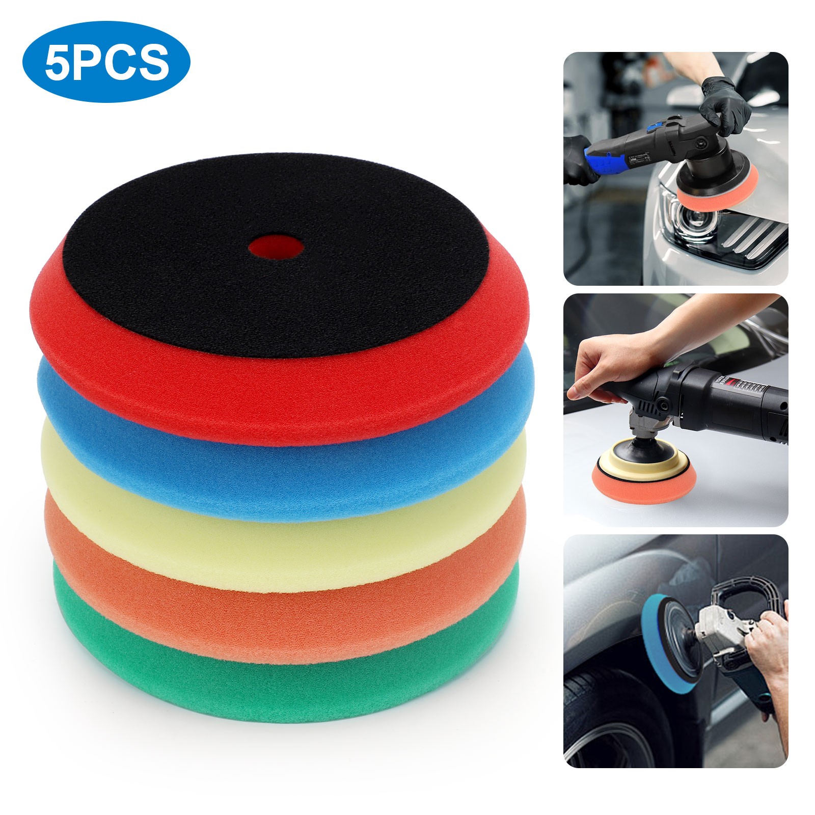 5Pcs 7″ Car Buffing Sponge Pads Cutting Polishing Pad Kit for DA Buffer Polisher