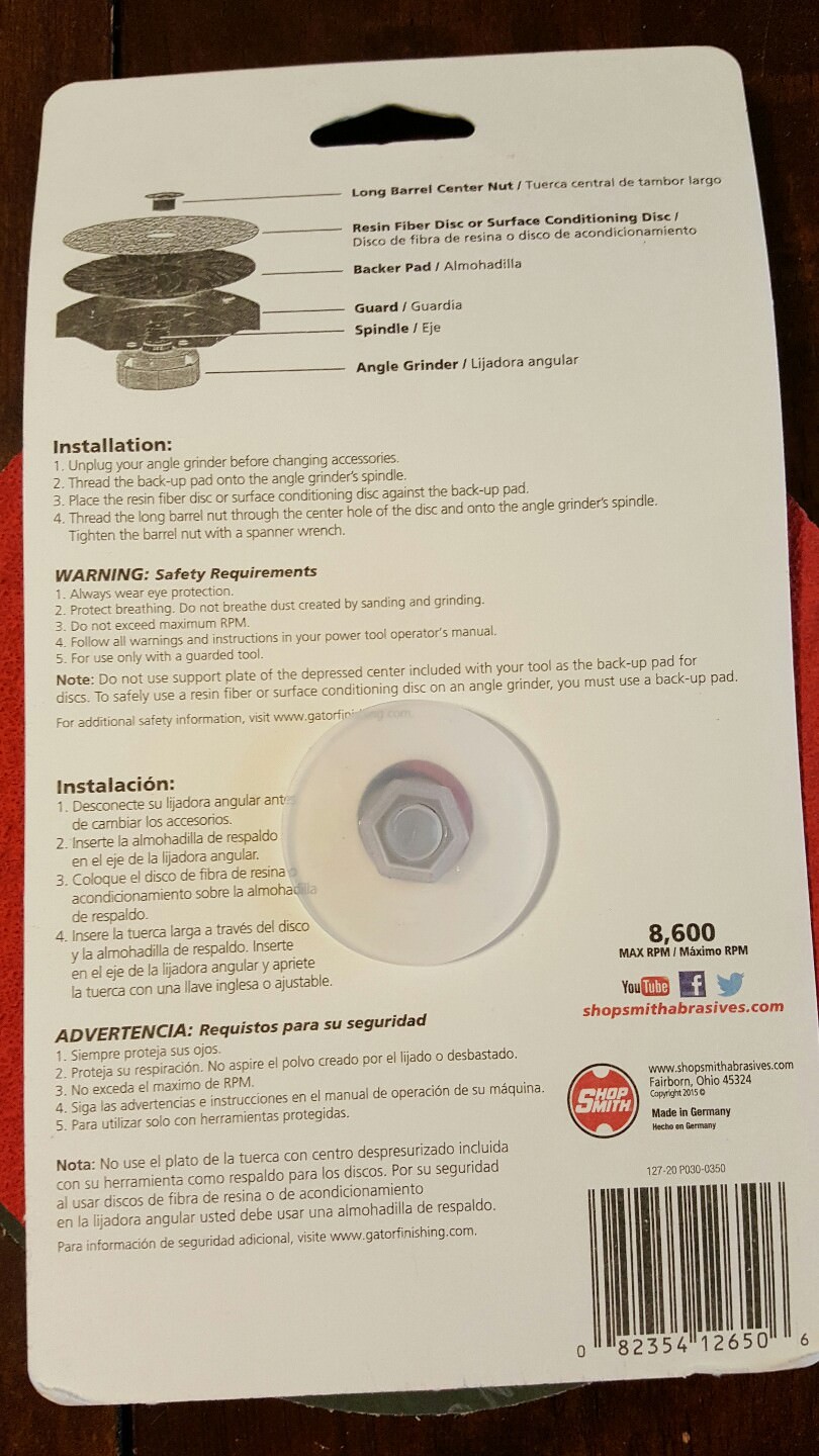 Shop Smith 7″ Ceramic Fiber Disc. 2 Pack Fits 7″ Angle Grinders 12650
