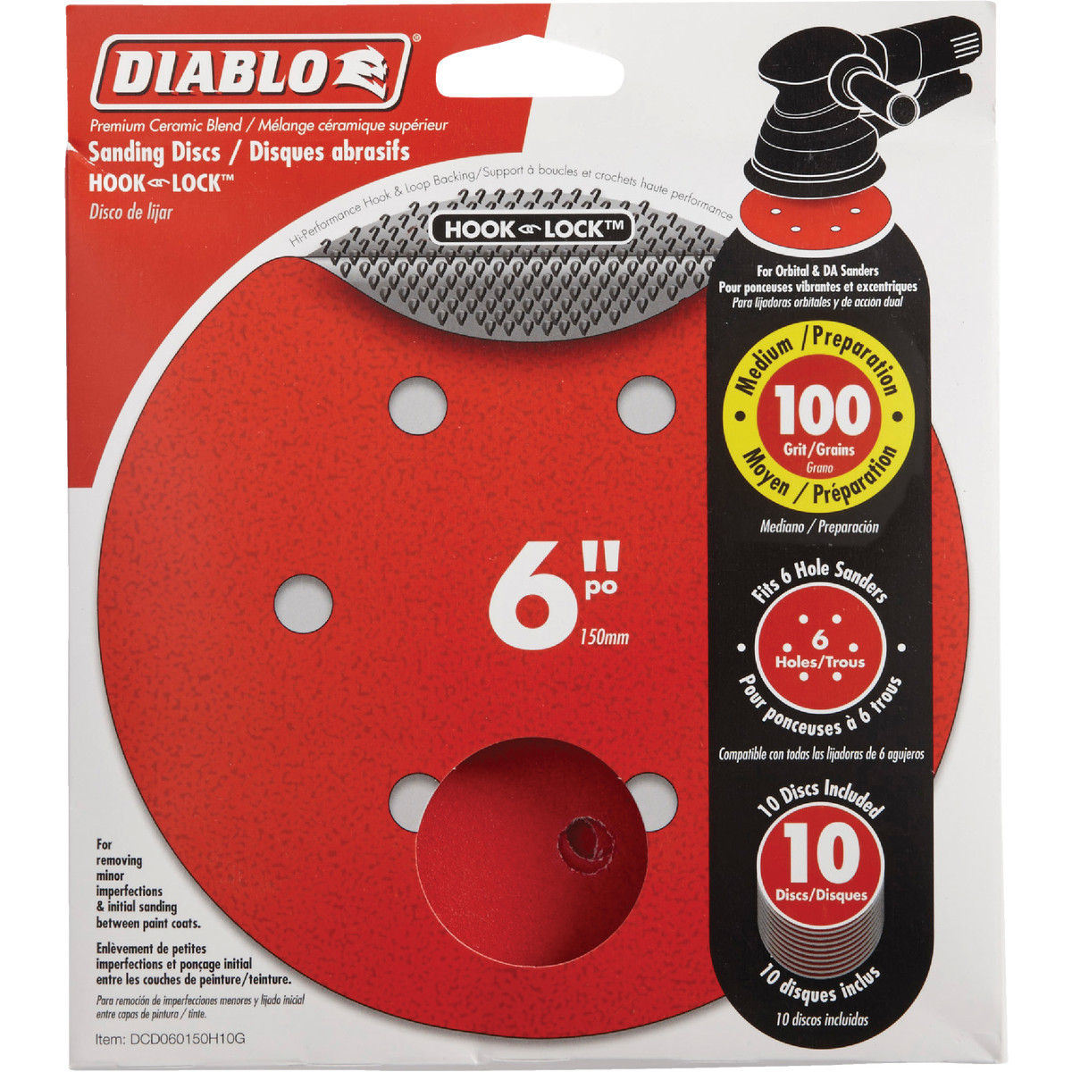 DIABLO 6 INCH 100-GRIT 6 HOLE SANDING DISC W/HOOK & LOOP 10 PACK FAST SHIPPING!!