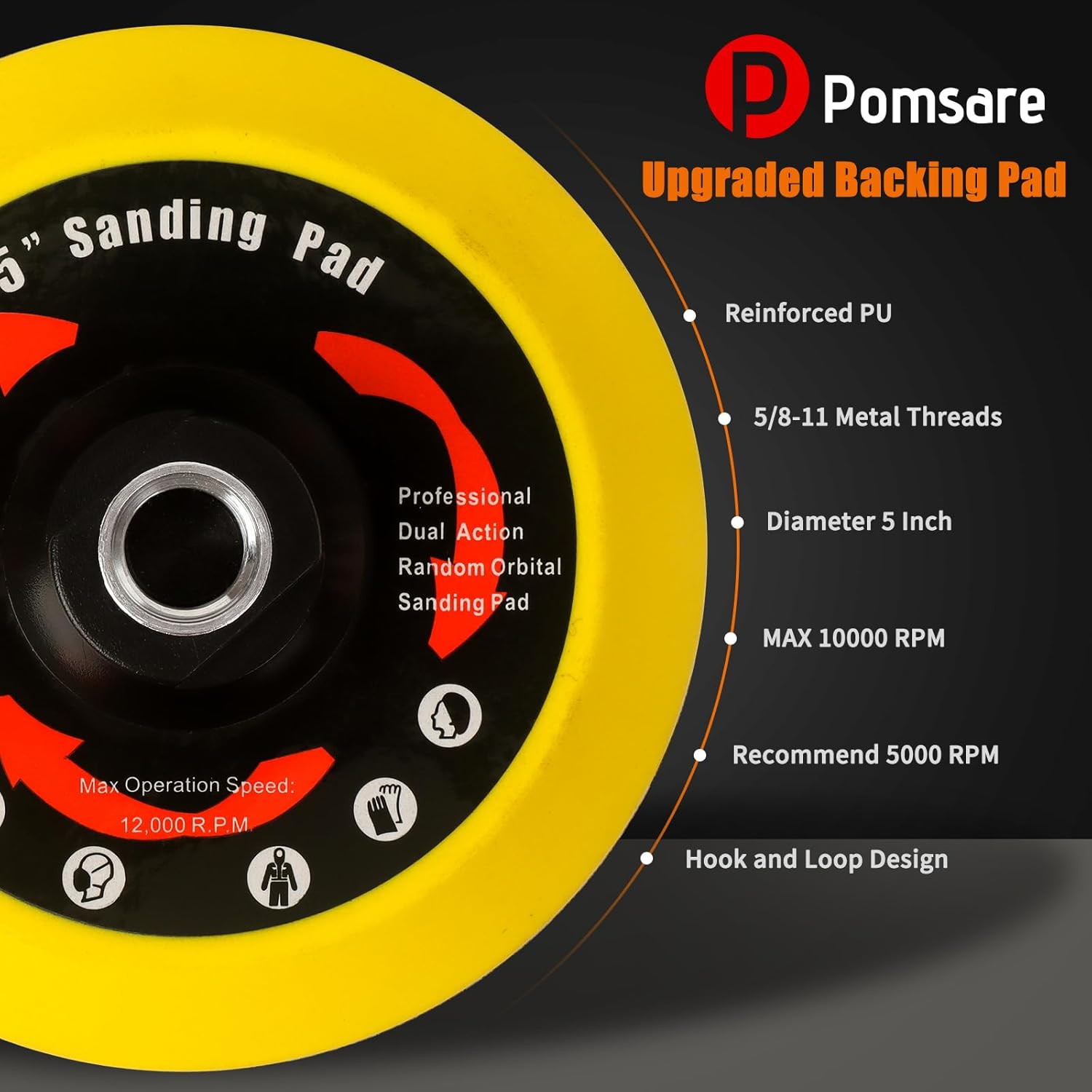 Upgraded 5 Inch Hook and Loop Backing Pad Plate 5/8-11 Threads, Angle Grinder Sa