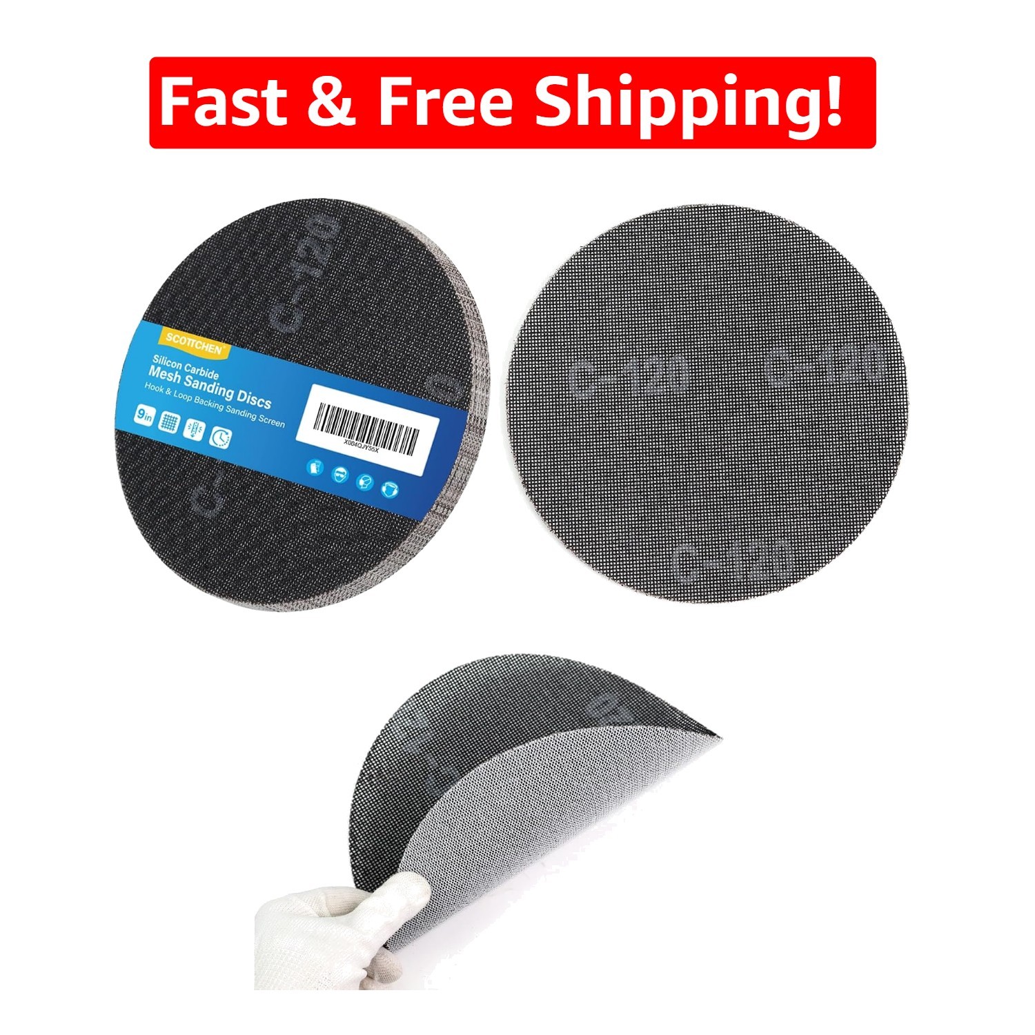 9-Inch Mesh Drywall Sanding Discs – 120 Grit, 10 Pcs for Superior Finishing