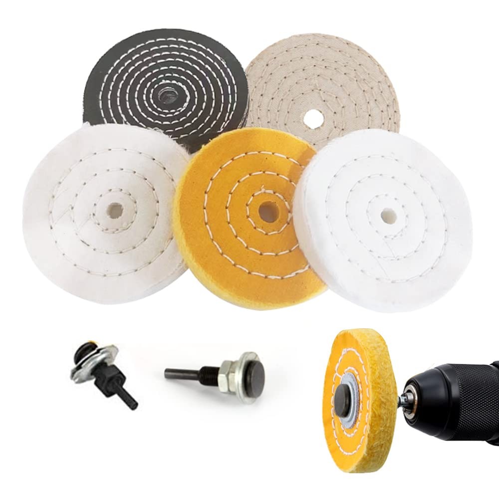 7 Pcs Buffing Polishing Wheel Kit, 4 Inches Cotton Buffer Wheel with 2 Handle…