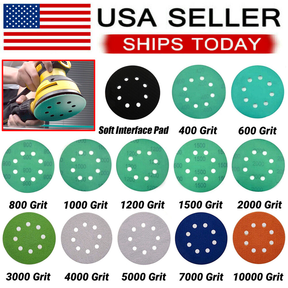 400-10000 Grit Wet Dry Hook Loop Orbital Sander Paper Round Sanding Discs 5inch