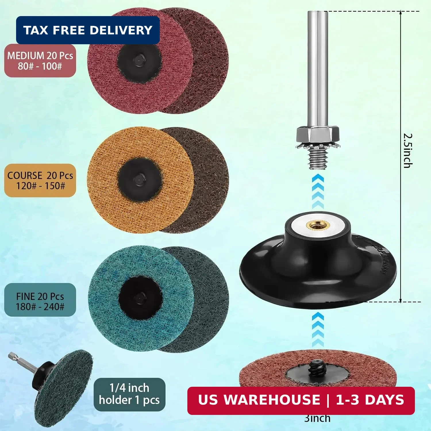 60 Pcs 3 Inch Lock Sanding Discs Surface Conditioning Disc with 1/4″ Ho