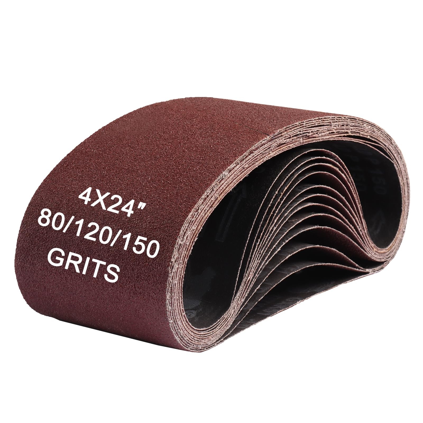 4 x 24 Sanding Belts 12PCS Aluminum Oxide 80/120/150 Grits Wood Metal Paint Set