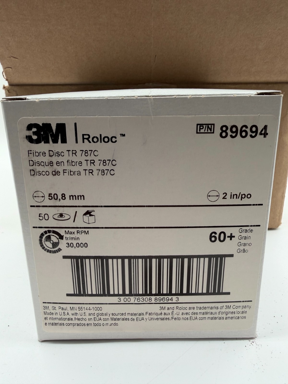 (200) 3M Roloc Fibre Disc TR 787C 89694 2 in 60+ grade grit 4 packs of 50