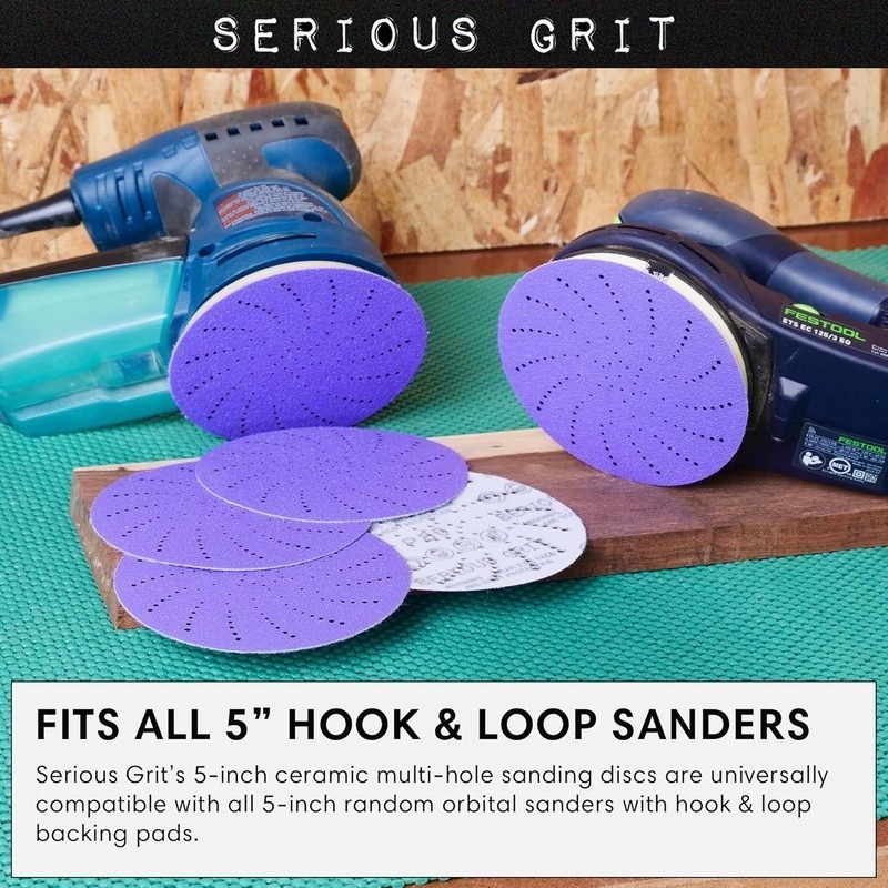 Ceramic Grain Sanding Discs 5 Inch Multi-Hole Dust-Free Heavy-Duty Grits 40-800