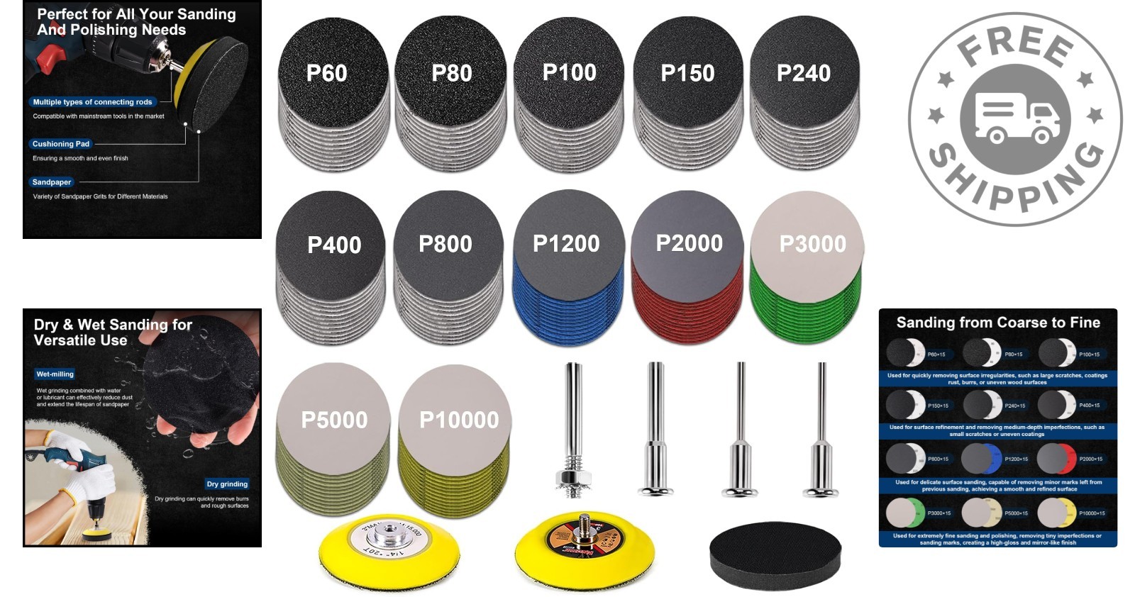 Silicon Carbide Sanding Discs – 188-Piece Wet & Dry Kit for All Surfaces