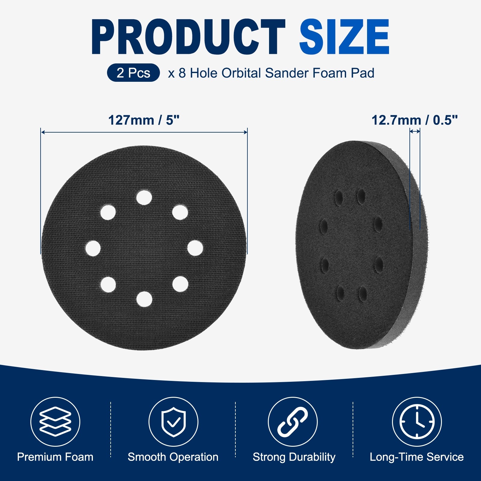 2Pcs 5 Inch 8 Hole Interface Pads for Orbital Sander, Black