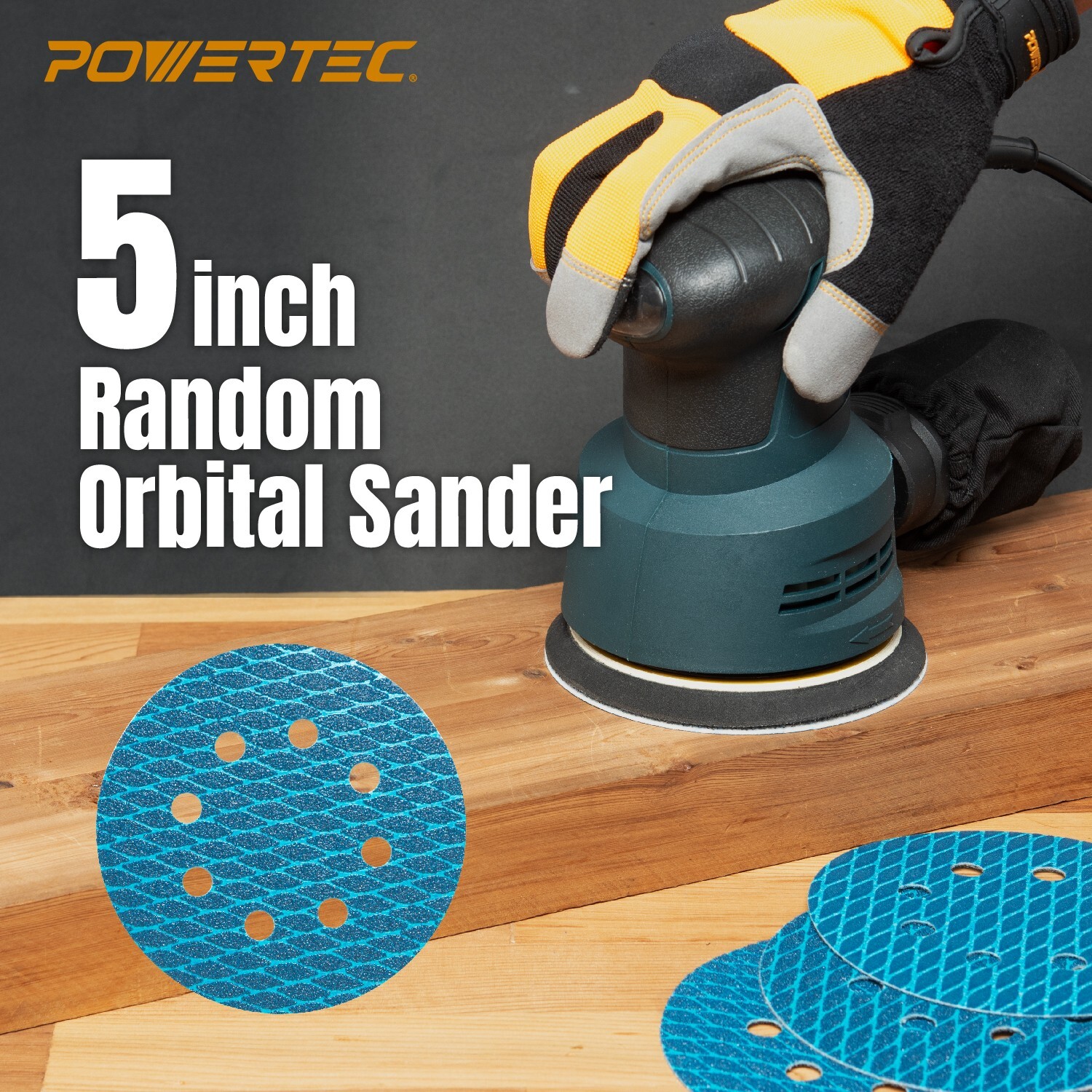 POWERTEC 5 Inch 8-Hole Hook and Loop Sanding Discs, 30-Pack Assorted 60/120/240