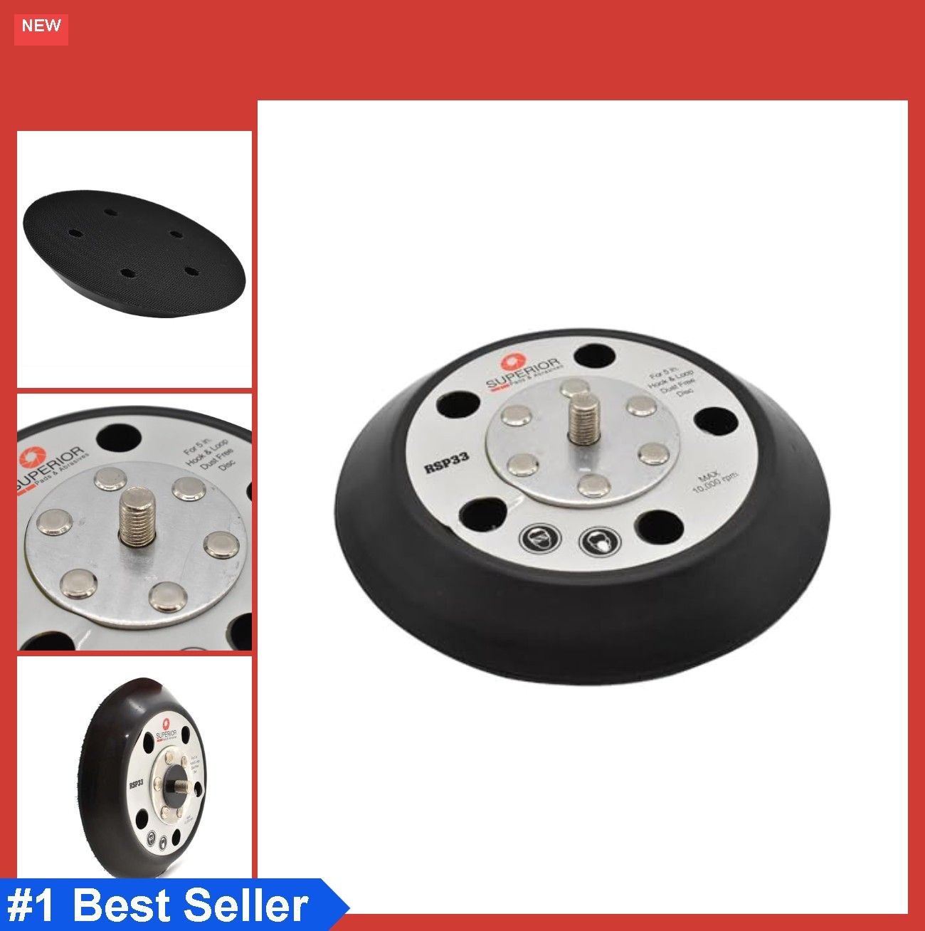 5 Inch Hook Loop Sander Pad 5/16 24 Threaded Shaft 5 Vacuum Holes for Orbital