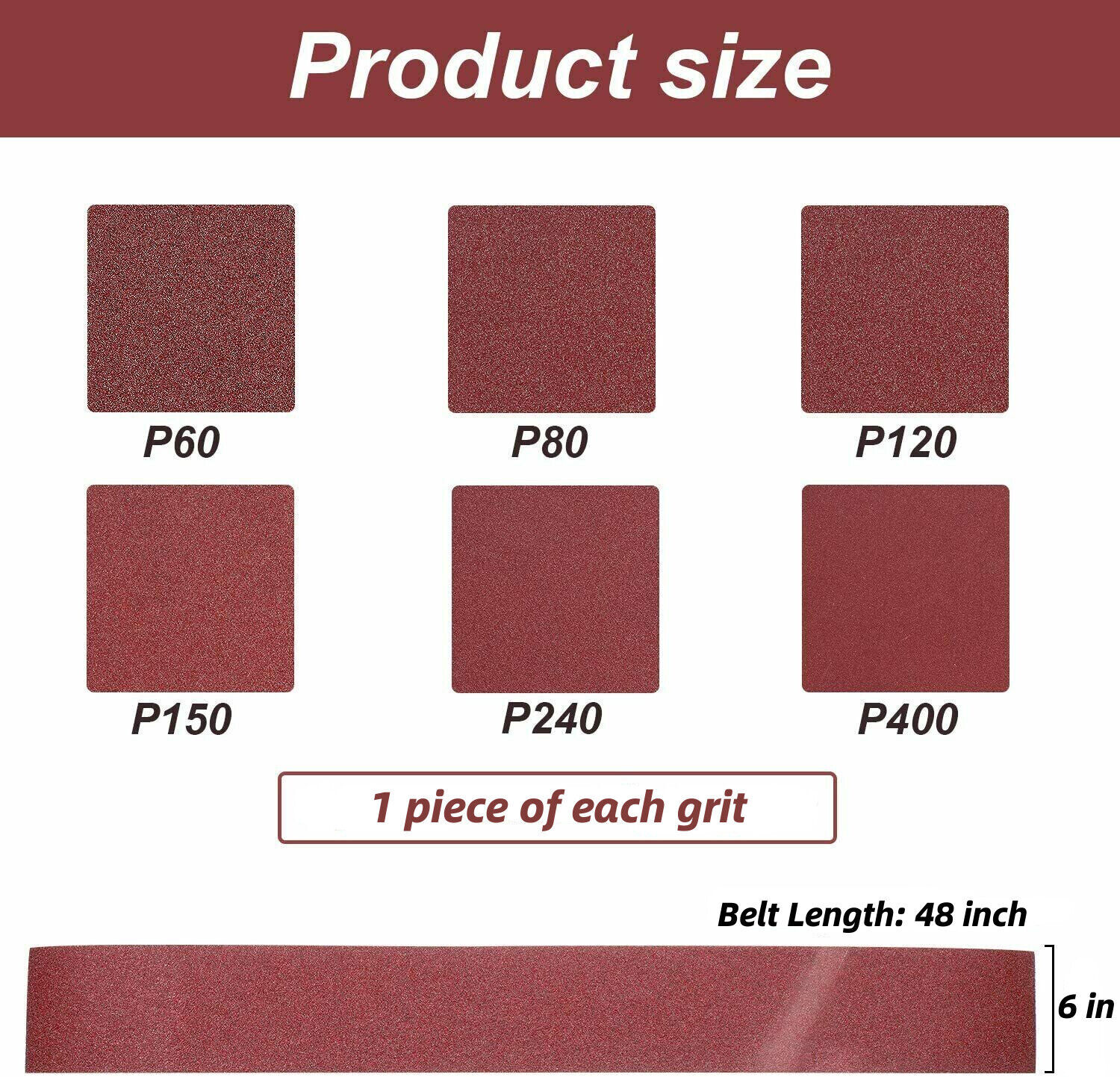 6PACK Belt Sander Sandpapers 6“x 48” Sanding Belts 60 80 120 150 240 400 Grit