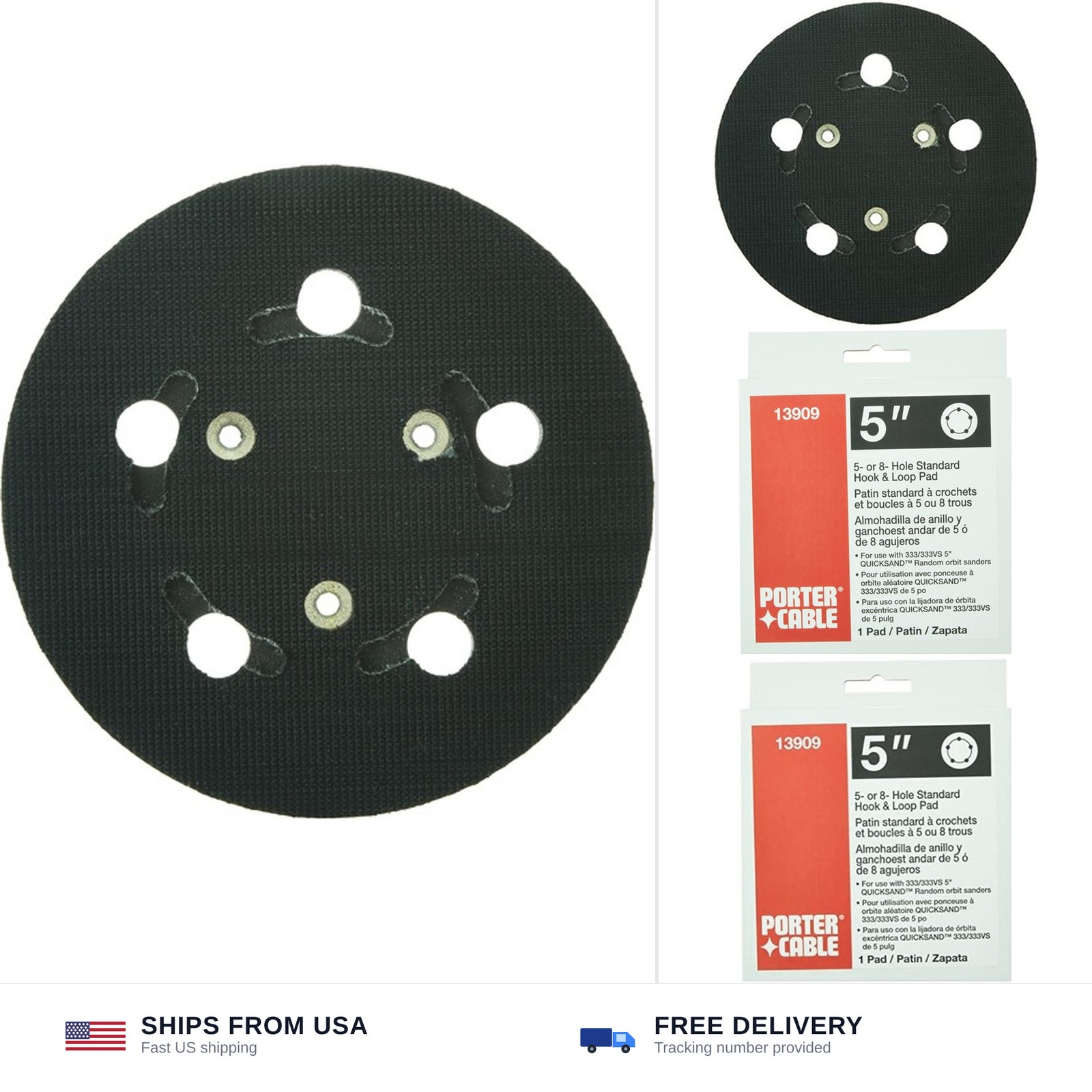 PORTER-CABLE Hook And Loop Pad for Model 333VS Sander, 5 or 8-Hole (13909) , …