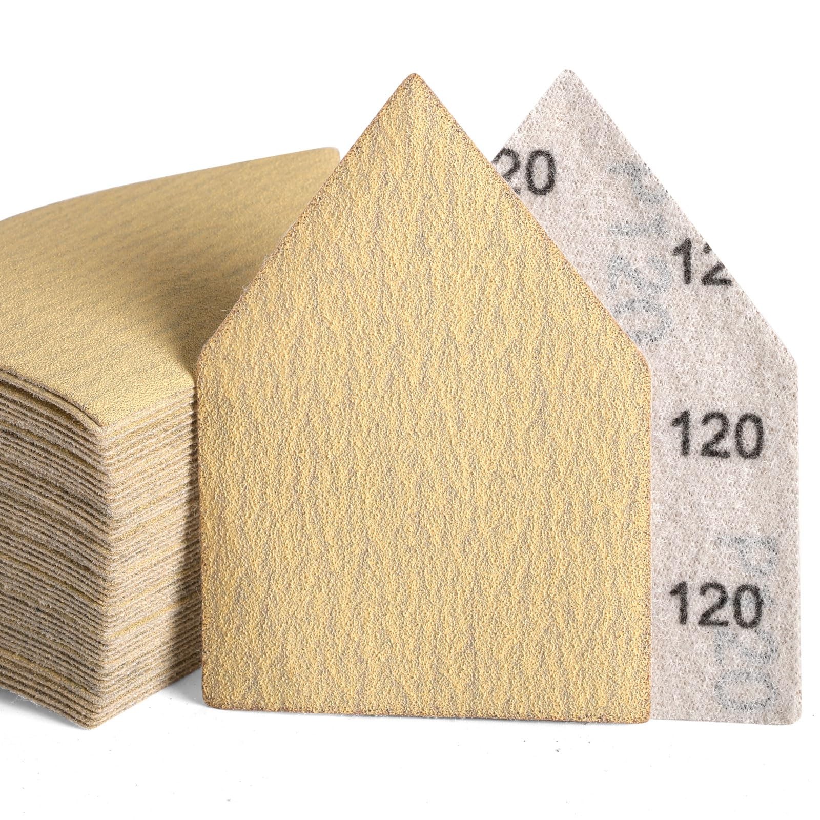 90x65mm Triangle Sanding Sheets 120 Grit Hook Loop Alumina Abrasive Wood Metal