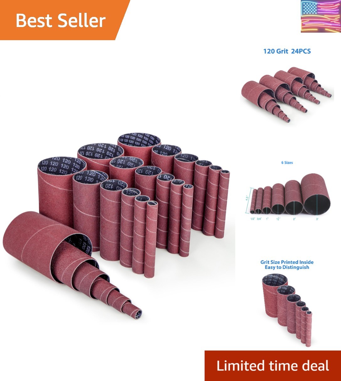 Spindle Sanding Sleeves, 120 Grit, Pack of 24, Aluminum Oxide Abrasive ..