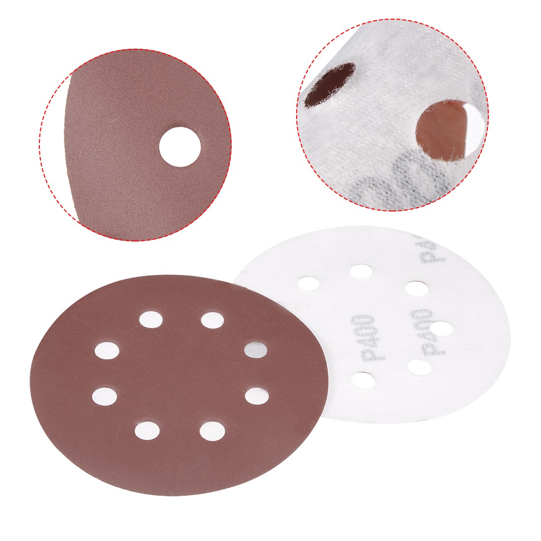 50PCS 5 Inch 8 Hole Hook and Loop Sanding Disc 400 Grit Flocking Sandpaper