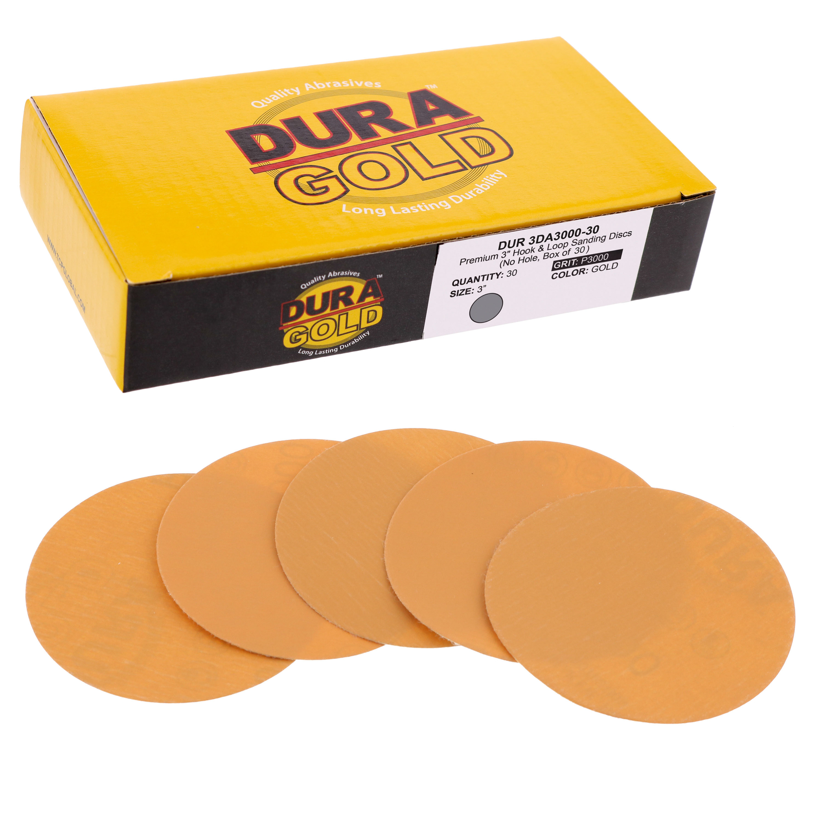 Dura-Gold 3000 Grit 3″ Green Film Hook & Loop Sanding Discs for DA Sanders, 30ct