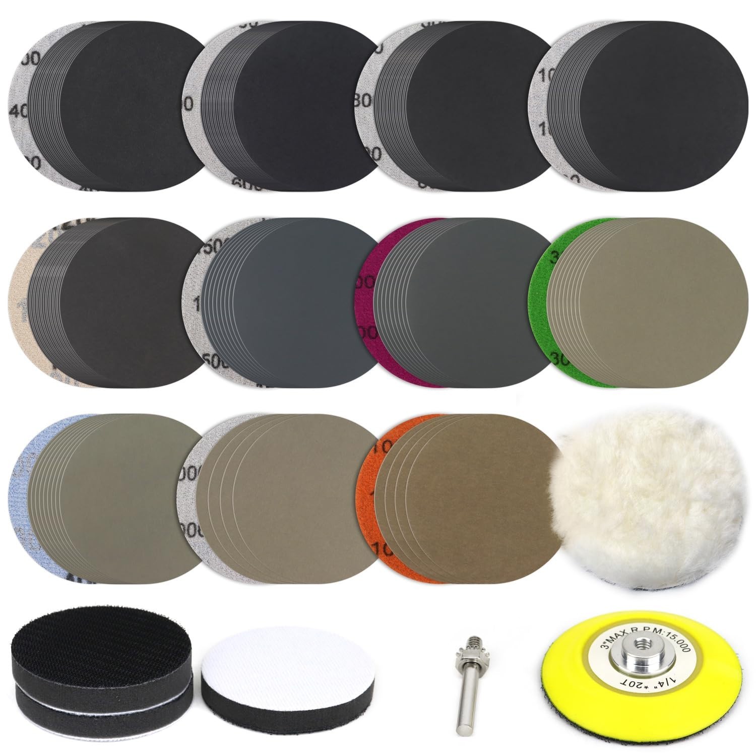 150PCS 3 Inch Silicon Carbide Sand Discs, 400-10000 Grits, for Drill & Grinder