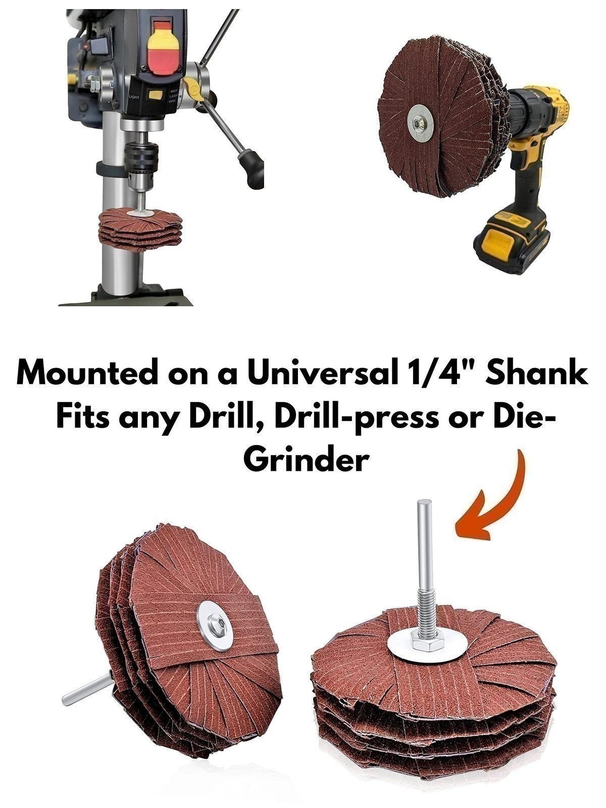 3pk Molding Flap Sanding Wheel Sander Mop Kit for Drill, 4 inch, 80 120 240 GRIT