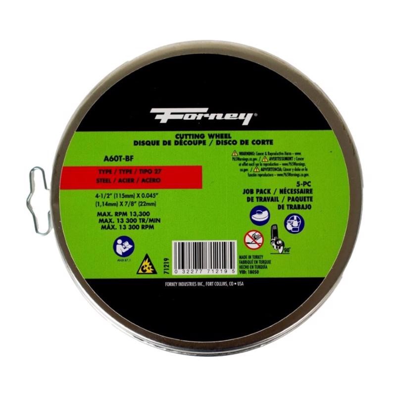 Forney 71219 Aluminum Oxide 4.5 Dia. in. Metal Grinding Wheel 0.045 Thick in.