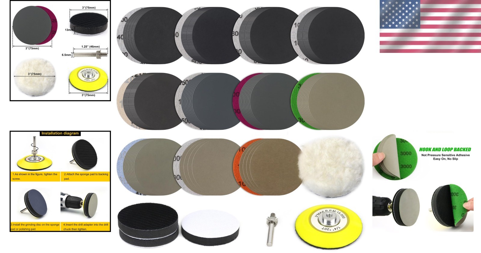 150PCS 3 Inch Silicon Carbide Sand Discs, 400-10000 Grits, for Drill & Grinder