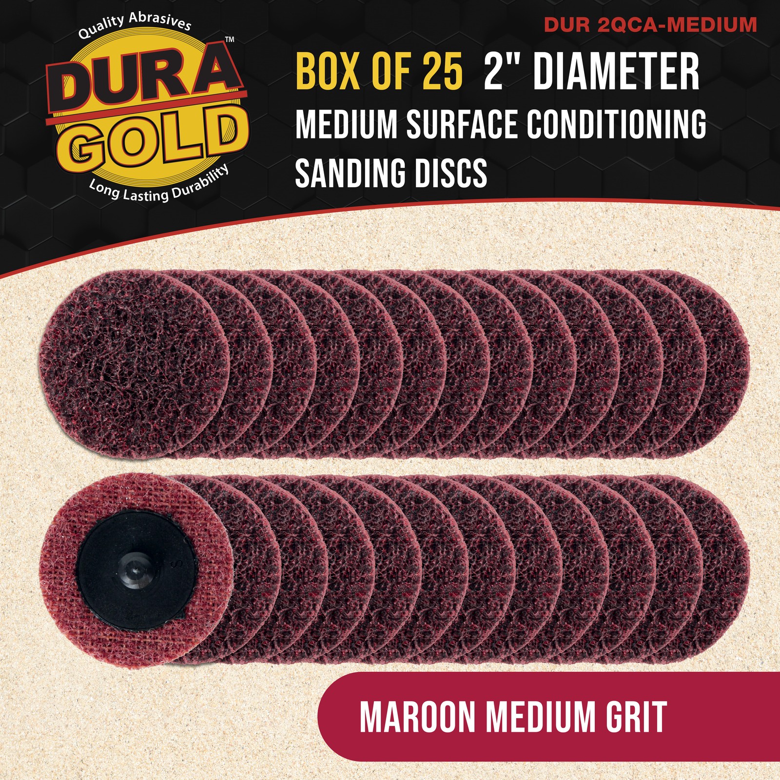 Dura-Gold 2″ Surface Conditioning Discs Maroon Medium Sanding Grit (Box of 25)