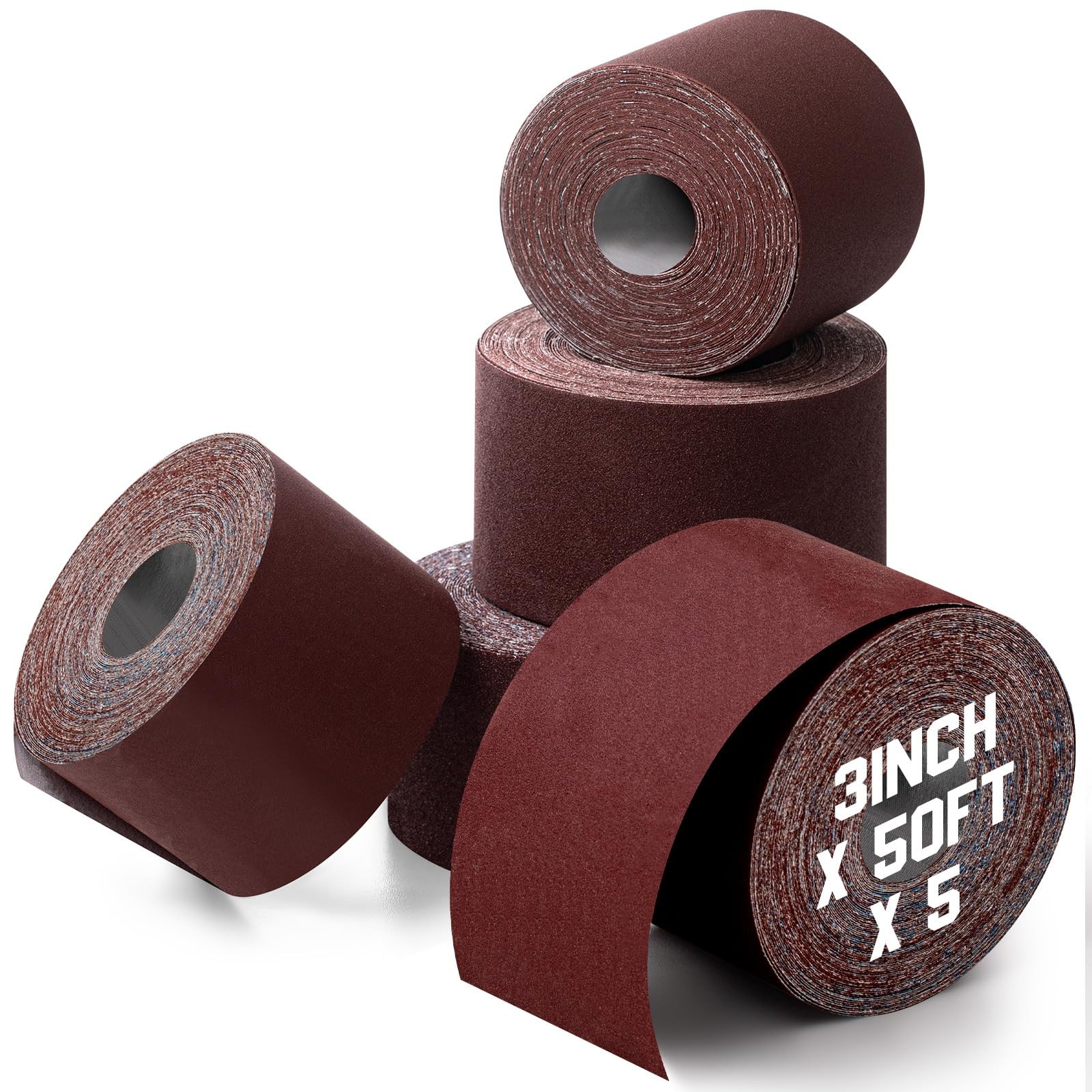 5 Rolls 3 Inch Emery Cloth Sandpaper Assortment 80400 Grit 250 Feet Total