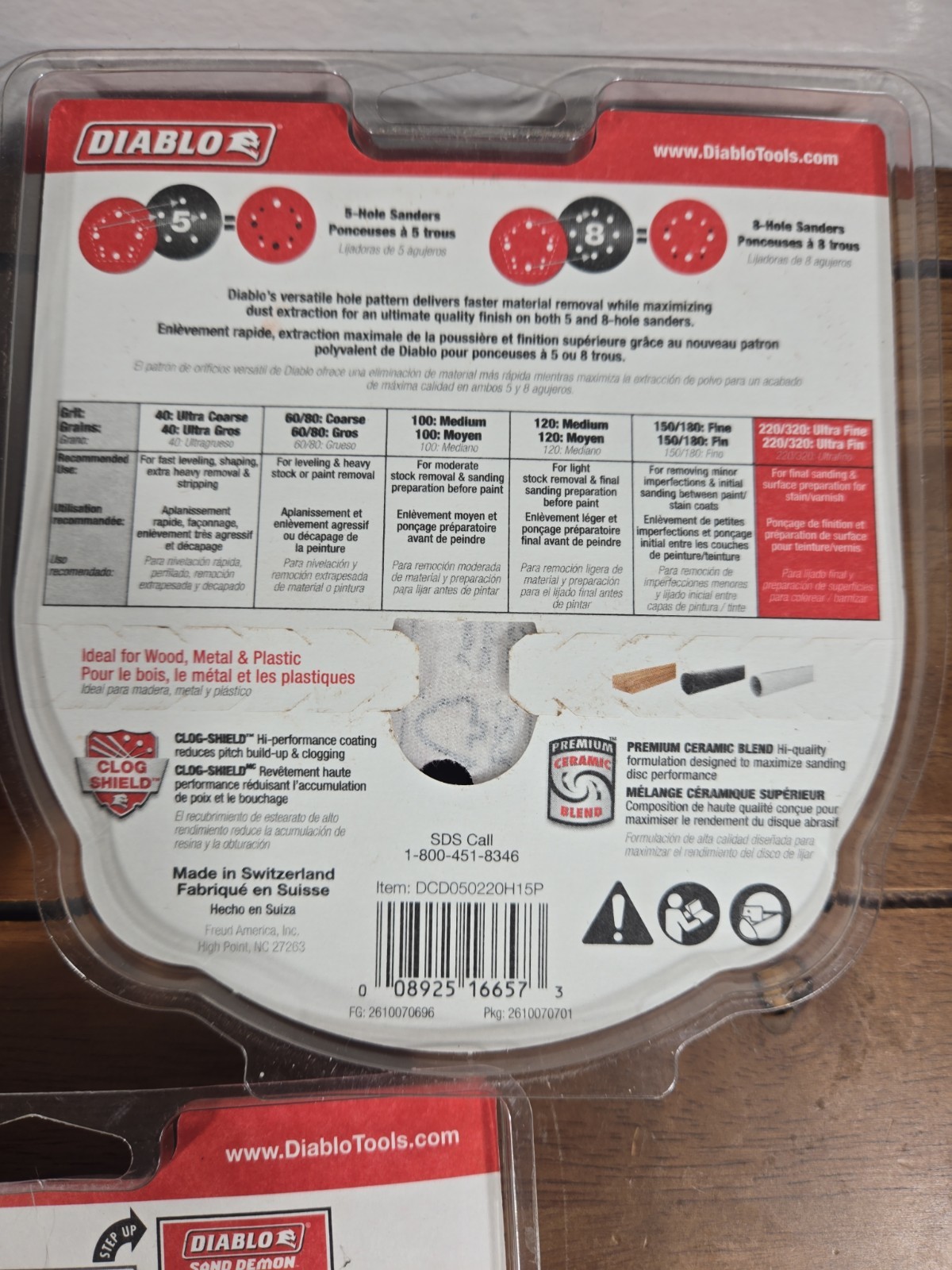(45-Pk) Diablo 80/120/220 Grit Universal Hole Random Orbital Sanding Disc 5″