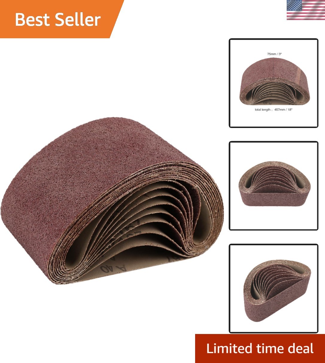 10 Aluminum Oxide Sanding Belts 40 Grit 3″x18″ – Anti-Clogging & Heat Resistant