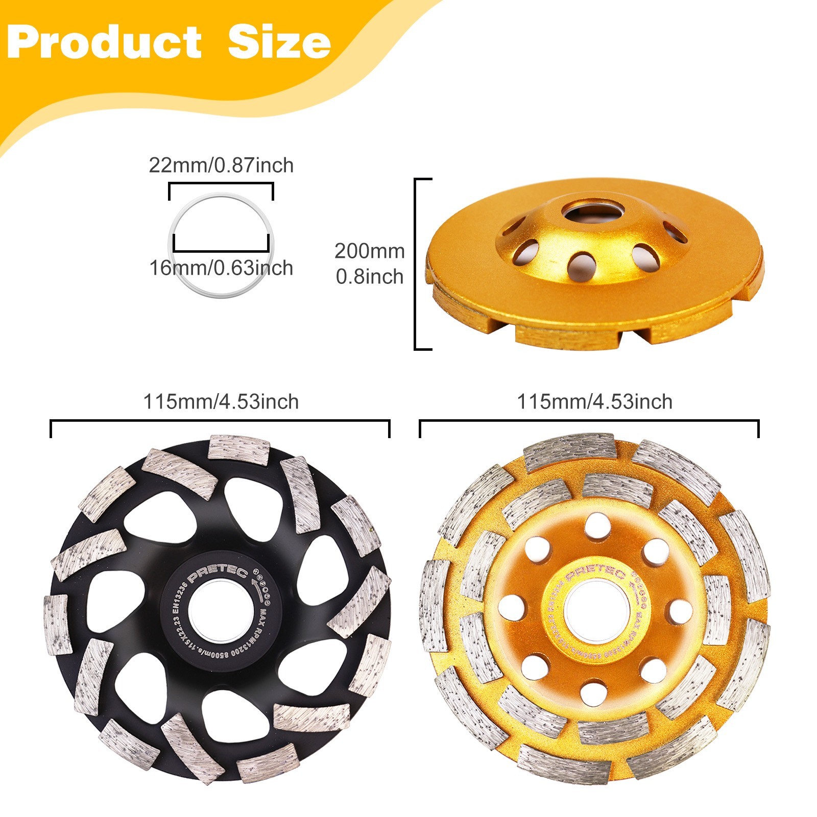 4PC 4-1/2″ Diamond Cup Grinding Wheels Double Row Concrete 18 seg Angle Grinder