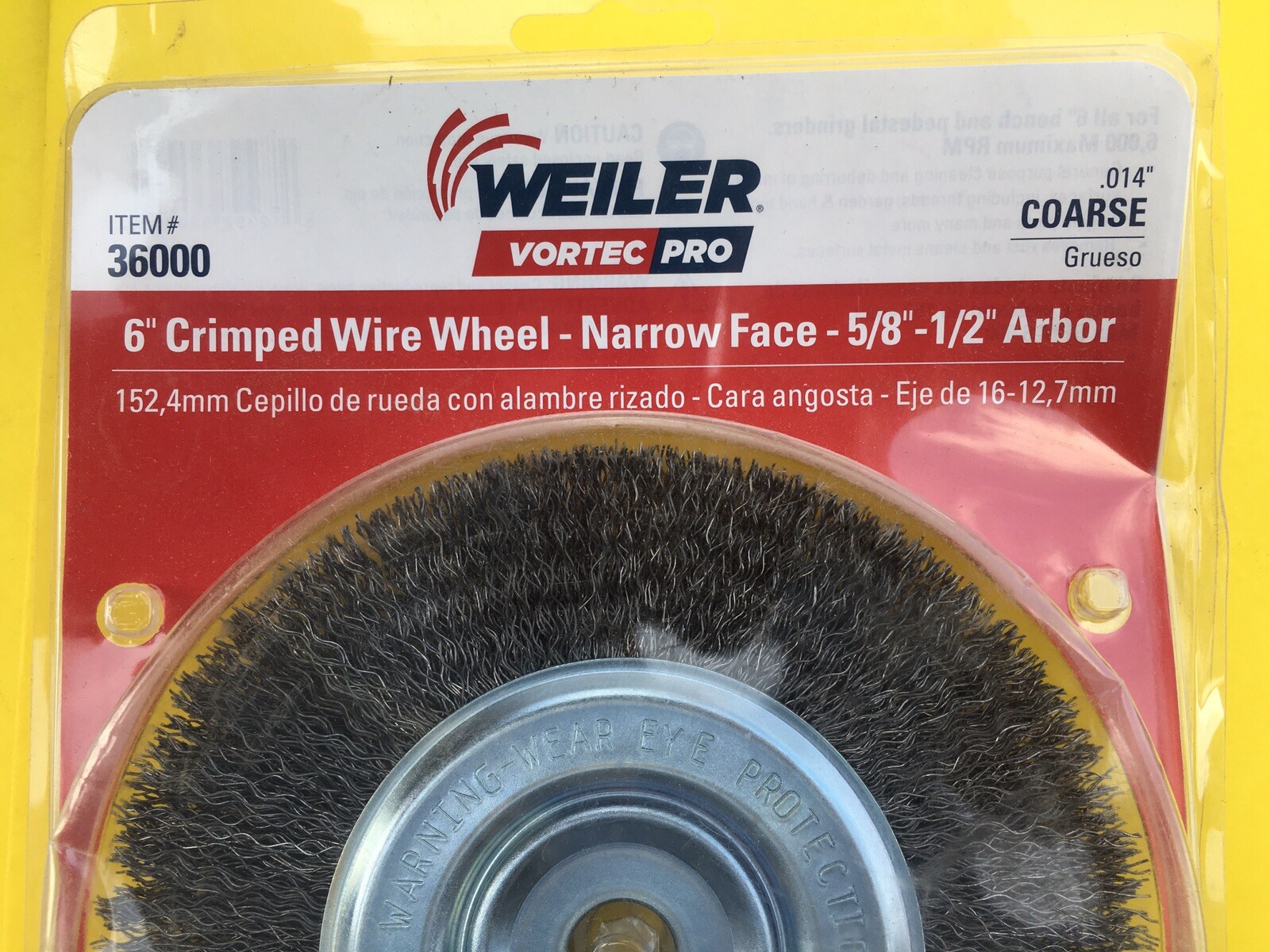 Weiler Vortec Pro 6 in.Coarse Crimped Wire Wheel Brush 5/8-1/2 Arbor Hole USA