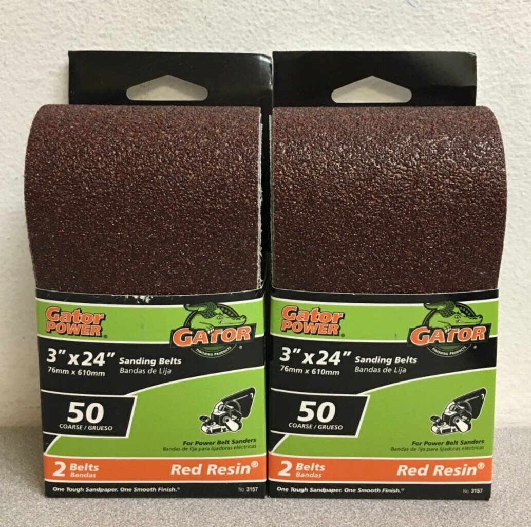Gator 3157 3 in. X 24 in. Sanding Belts 50 Grit Coarse 2 Pks of 2 Pcs
