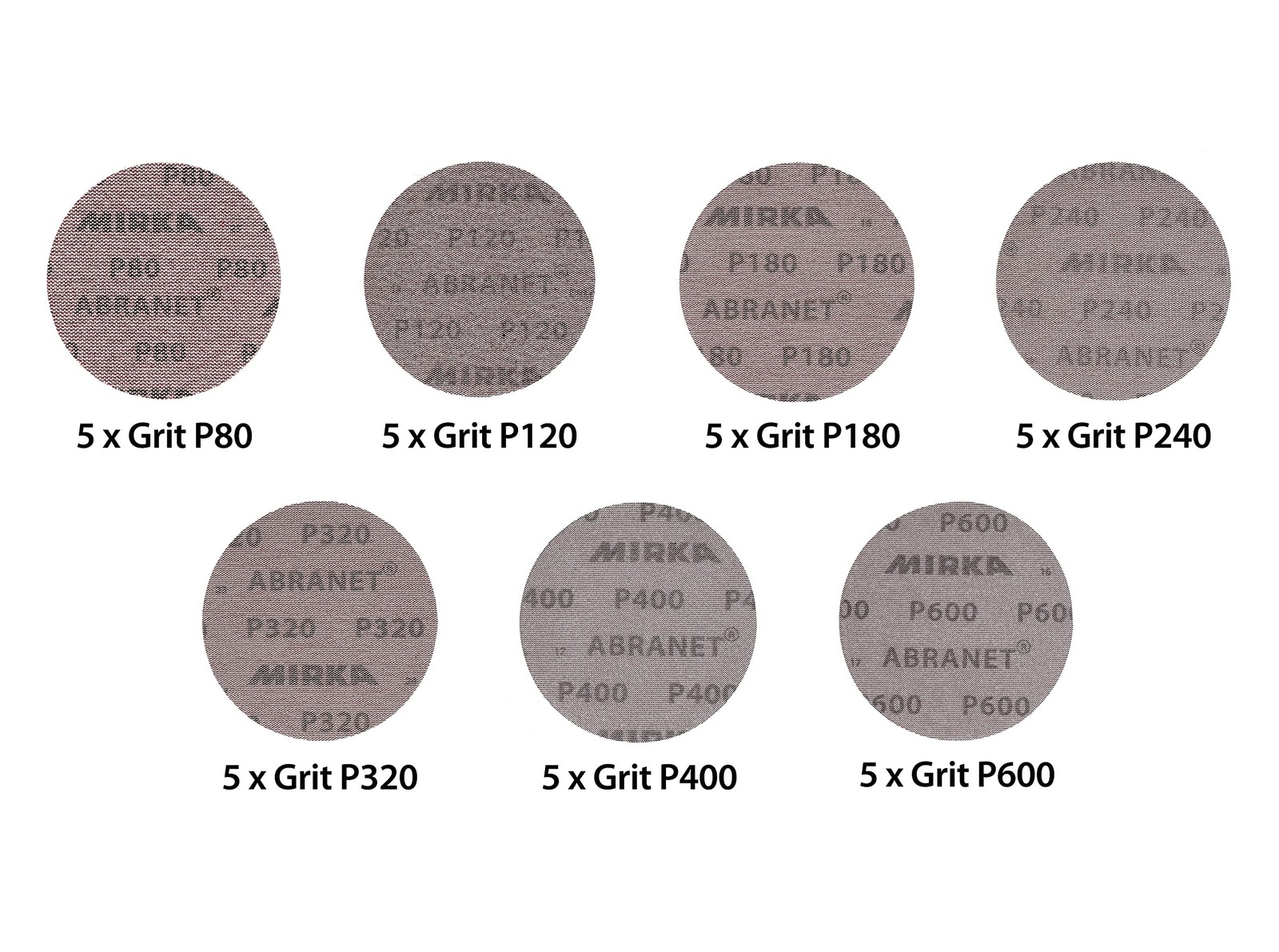 Mirka Abranet Net Discs / 5 inch / 35 pcs Mix-Pack assorted 5 of each Grit 80…