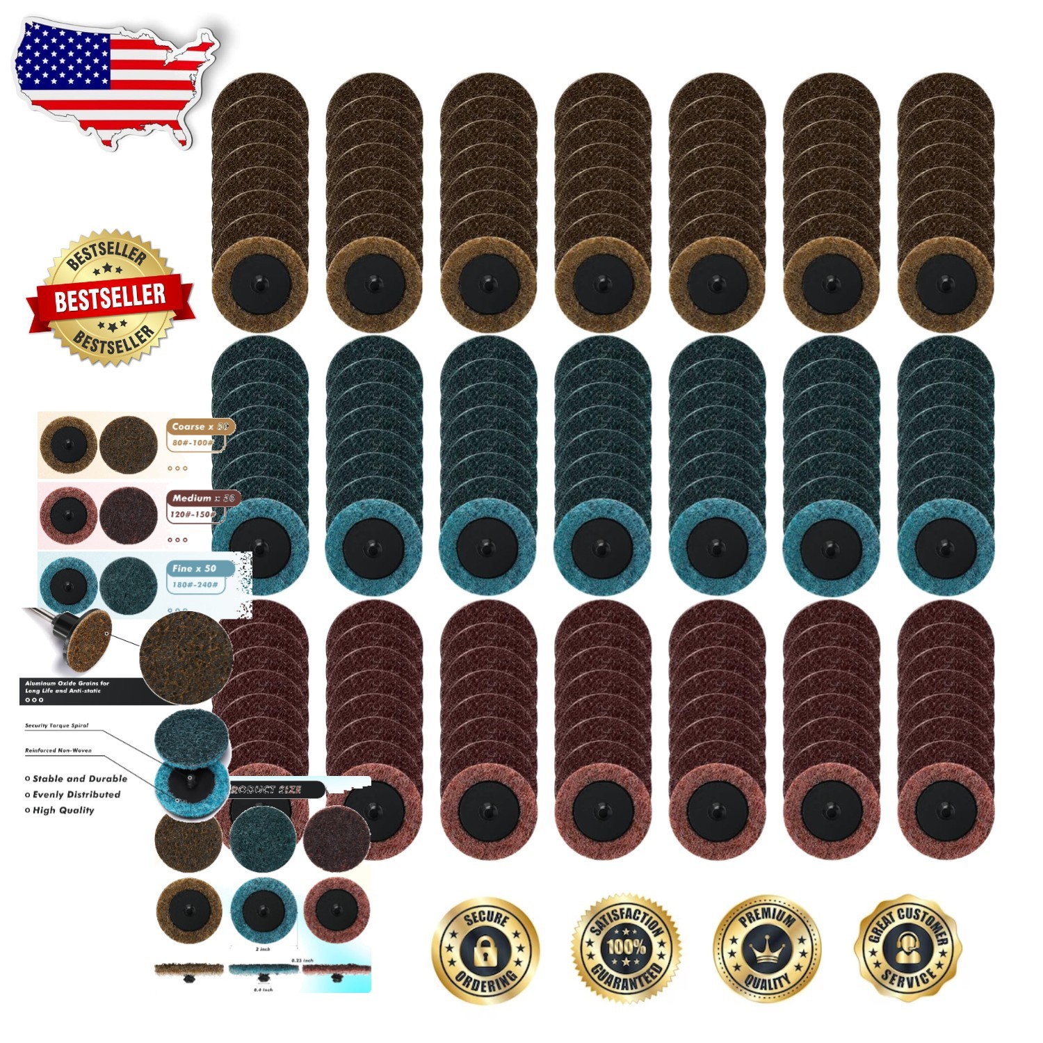 Professional 150 Pcs 2″ Surface Conditioning Pads – Quick Change, Aluminum Oxide