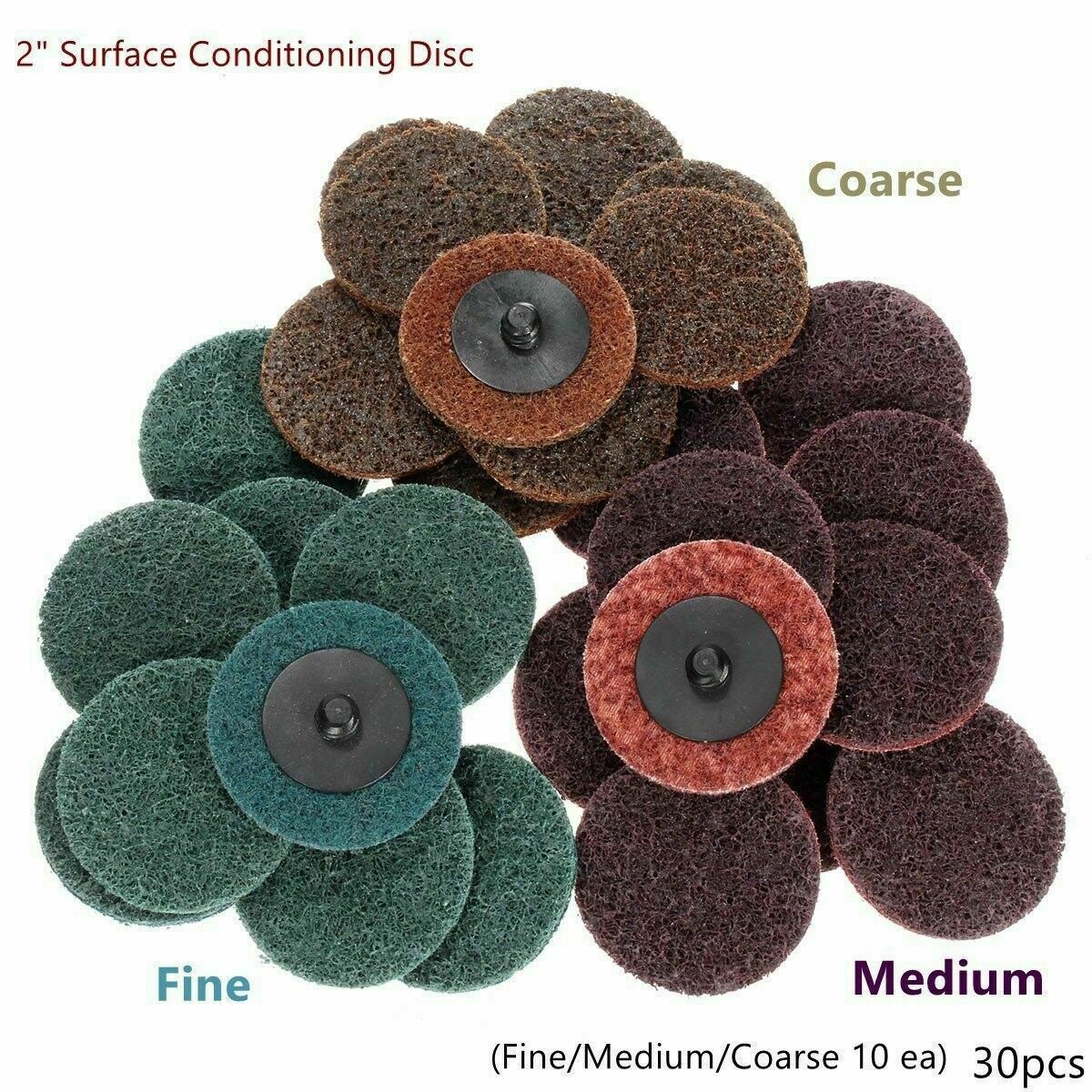 30Pcs 2″ Sanding Roll Disc Surface Conditioning Fine Medium Coarse Prep Pads