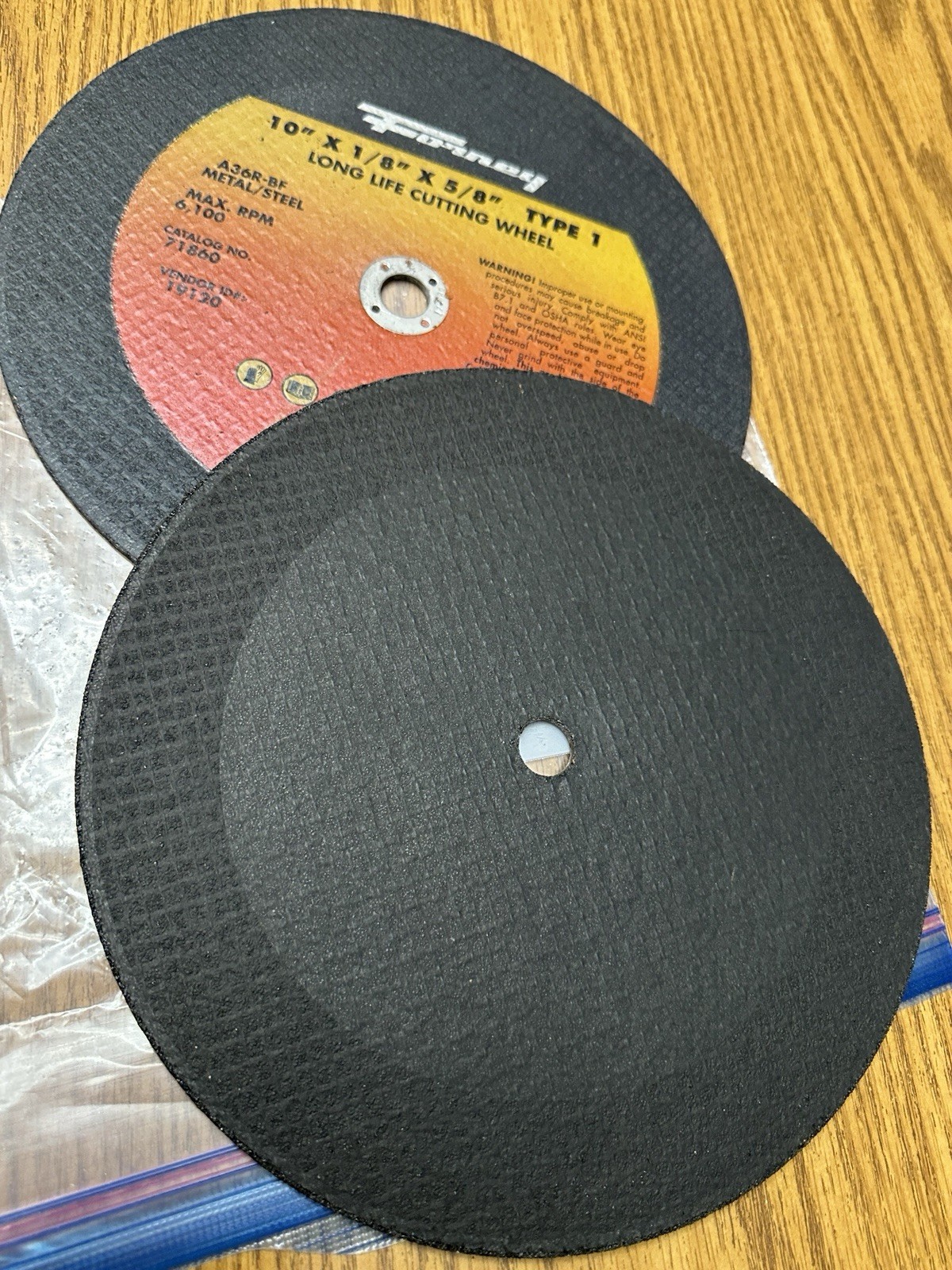 Lot of 2 Forney 71860 Aluminum Oxide 6100 rpm 10″ Dia. Cut-Off Wheel 1/8″ Thick