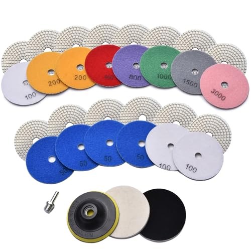 18 PCS 4 Inch Diamond Polishing Pads, 50-3000 Grit Wet/Dry Polish Pad Kit 4inch