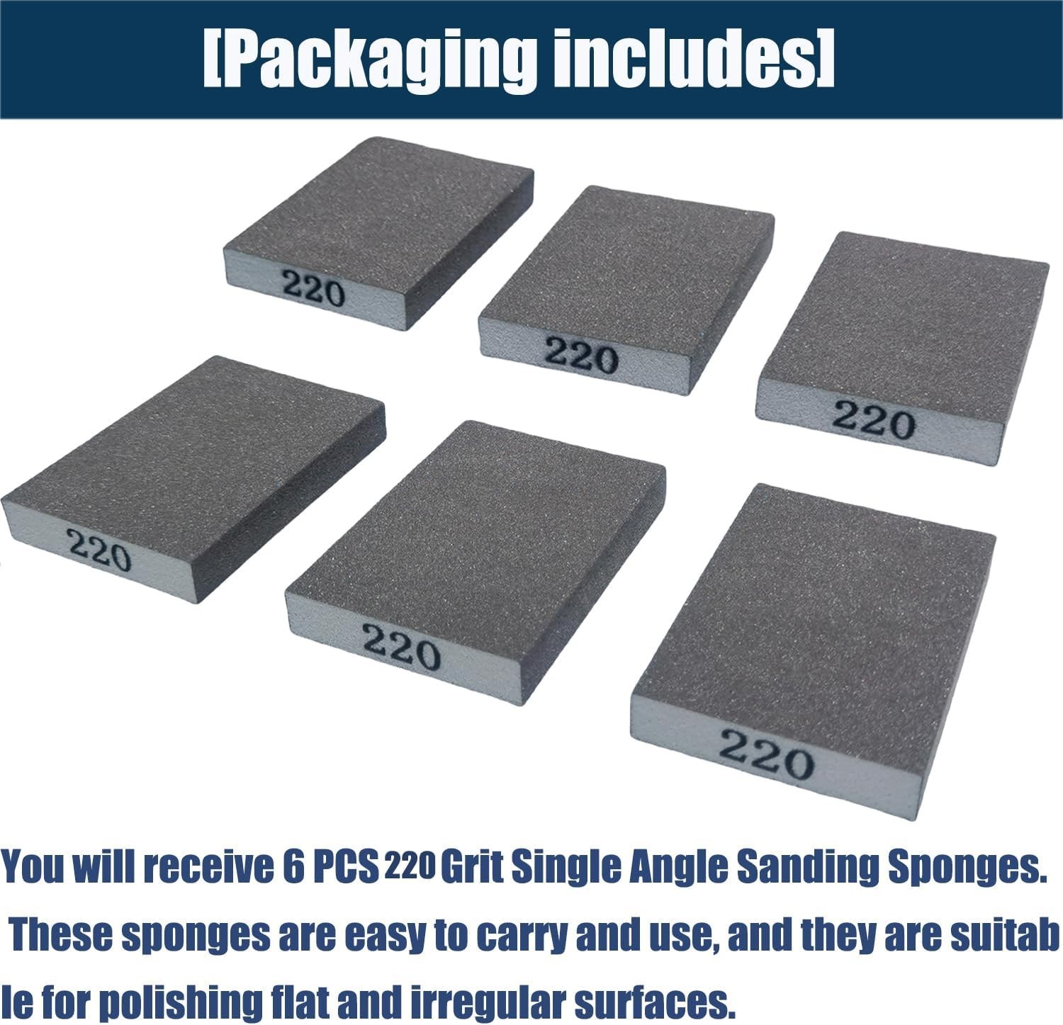 6 PCS 220 Grit Hand Sanding Blocks Set – Fine Sander Sponge, Wet and Dry…